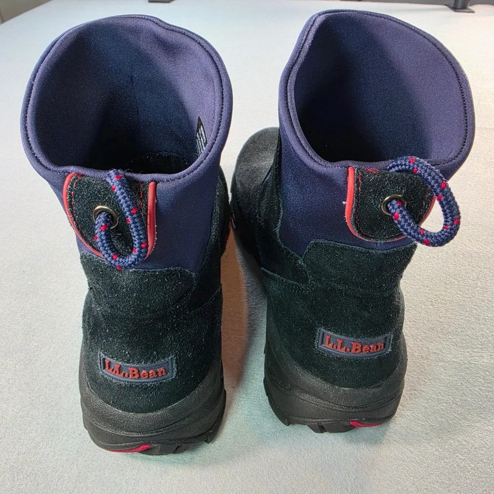 LL Bean Womens Black Suede Thinsulate Winter Boots Navy Neoprene 7.5 M 05330